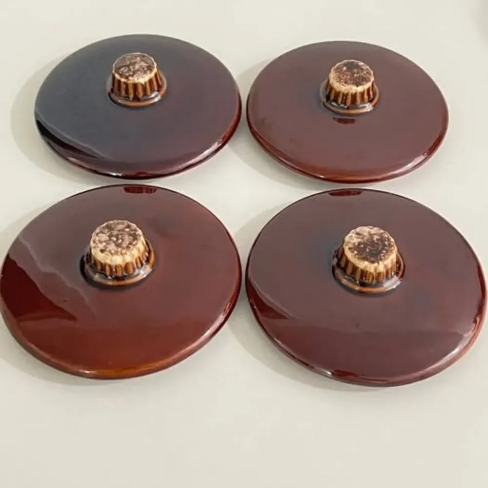 Vintage HULL Pottery Oven Proof USA Brown Drip Glazed Bowls w/ Handle & Lids